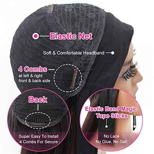 Headband Wig Human Hair Wigs 18-Inch Curly Deep Wave Headband Wig Wear and Go Glueless Wig Natural Color