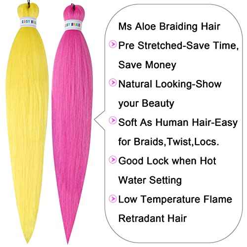 Ms Aloe Colorful Braiding Hair Pre Stretched Braiding Hair Multi Colored Braiding Hair Soft Knoteless Braids Hair 26inch 6 Pack Rainbow Braiding Hair Pre Stretched
