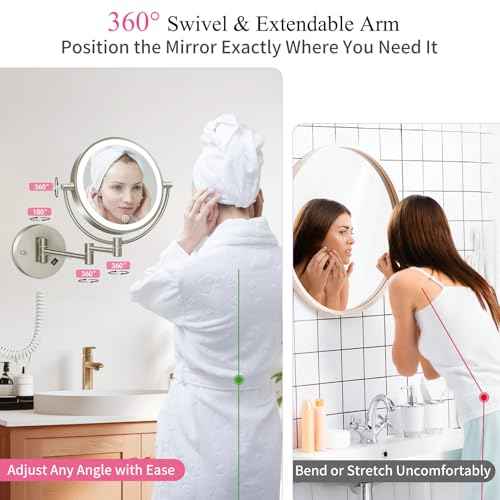 Wall Mounted Makeup Mirror with Lights, 30X/1X Double-Sided Magnifying, Plug-in Lighted Vanity Mirror with 3 Color Modes, Dimmable Brightness, 360¡Æ Swivel Extendable Arm for Bathroom & Grooming
