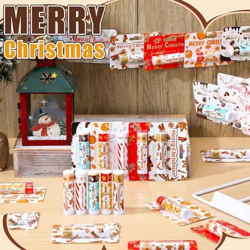 75 Pcs Christmas Lip Balms Bulk Peppermint Candy Flavor Lip Balm Holiday Gingerbread Hot Cocoa Cookie Cinnamon Flavor Christmas Party Gifts Stocking Stuffers for Women Employee Coworkers