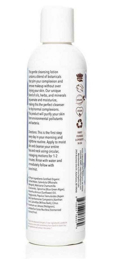 Elina Organics Botanical Cleanser, 8oz – Gentle, Hydrating Face Wash with Spirulina & Willow Bark – Organic and Vegan – Removes Makeup & Impurities – For Normal & Dry Skin