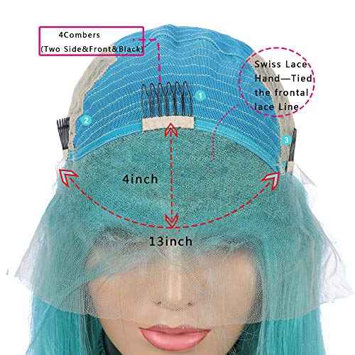 Guanyuhair Pre-plucked Short Bob Human Hair Lace Front Wigs Glueless Silky Straight 150% Full Density #Light Blue Free Part Bob Wigs For Black Women(12inch, Light Blue)