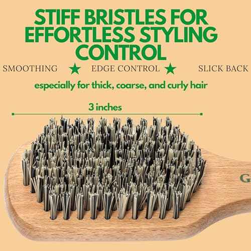 GranNaturals Hard Bristle Slick Back Hair Brush for Men & Women with Thick Curly Hair - Stiff Reinforced Nylon Small Hairbrush for Smoothing, Waves, Beard, Fades, Locs, Dreads