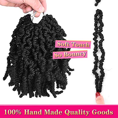 4 Packs Short Curly Spring Pre-twisted Braids Synthetic Crochet Hair Extensions 6 inch 15 strands/pack Ombre Crochet Twist Braids Fiber Fluffy Curly Twist Braiding Hair Bulk (6“ (pack of 4), 1B#)