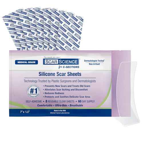 C Section Scar Silicone Strips for Surgical Scars, Tummy Tuck, and Postpartum Recovery - Tape for Scars - Reusable Silicone Scar Sheets - C Section Recovery Must Haves - Large 7-Inch Size, 8-Pack
