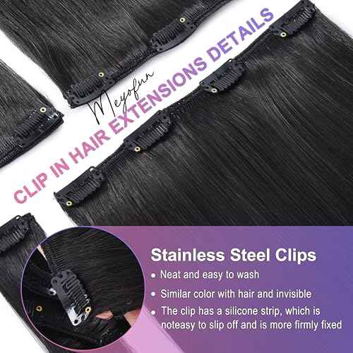 Clip in Hair Extensions Real Human Hair, 26 Inch 130g, 1B Natural Black, Invisible Seamless Straight Remy Human Hair Clip in Extensions for Women 8pcs Per Set with Double Weft