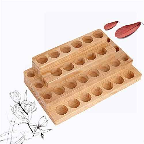 VolksRose 4-Tier Essential Oils Storage Rack, Wooden Essential Oils Nail Polish Display Holder Shelf, Cosmetic Perfume Essential Oil Organizer Stand - 30 Slots for (5ml 10ml 15ml 20ml) Bottles