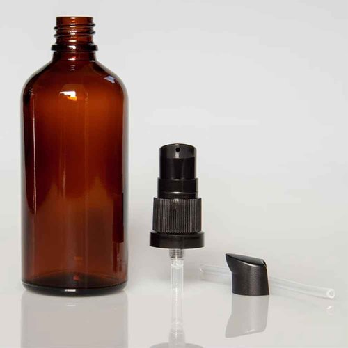 UPSTORE 2Pcs (100ml/ 3.4oz) Amber Glass Empty Pump Press Bottles with Cap Refillable Portable Bottle Vial Case Makeup Pot Jar Travel Sub Bottling for Lotion Essence Emulsion Essence Serum Shampoo