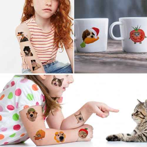 Cute Cat Meme Temporary Tattoos - 74 Individually Sheets Funny Animals Meme Tattoos for Birthday Decorations Party Supplies, School Rewards Gifts Ideas for Girls Boys