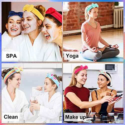 Jutom 74 Pcs Spa Headband Set 37 Styles Coral Fleece Terry Cloth Facial Hair Wrap Cosmetic Headband for Makeup, Soft Skincare & Washing Face Bow Hairbands for Women