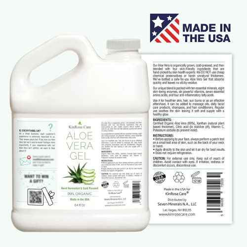 Organic Aloe Vera Gel Bulk - Half Gallon - for Face, Skin, Hair & Sunburn Relief From 100 Percent Pure Aloe Vera - Cold Pressed, Vegan, Unscented - Made in USA (64 Fl Oz)