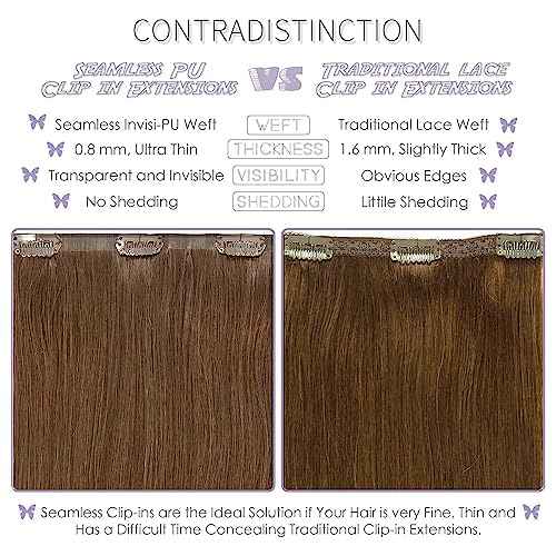 Lacer Hair Seamless Clip in Hair Extensions 9A Grade Virgin Human Hair Ultra Thin PU Weft Natural Hair Extensions Clip in Extensions For Women 7 Pcs 110g #4 Chocolate Brown 22 Inch