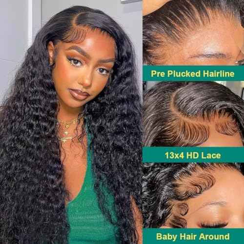 Sweetie 22 Inch Deep Wave Lace Front Wigs Human Hair 210% Density 13x4 HD Transparent Lace Frontal Wigs Deep Curly Human Hair Wig for Women 12A Deep Curly Wigs Human Hair Pre Plucked with Baby Hair
