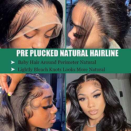 Douyin Body Wave Lace Front Wigs Human Hair Pre Plucked 28 Inch 180% Density 13x4 HD Lace Front Wigs For Women Glueless Transparent Human Hair Wig Natural Black Color