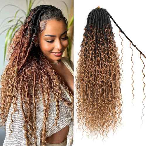 Boho Faux Locs Crochet Hair 9 Packs Long Goddess locs 24 Inch Boho Soft Locs With Curly Ends Pre Looped Bohemian River Loc Crochet Hair For Women (24 inch,1B/30/27)