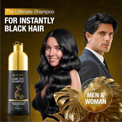 ABERA Hair Dye Shampoo, Black Hair Color for Grey Hair Coverage for Women and Men, One-wash Hair Blackening Treatment with Natural Dark Color (10.1 Fl. Oz.)