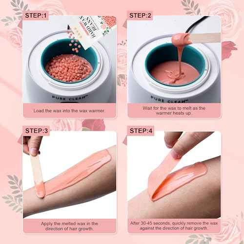 PURECLEAN Hard Wax Beads, 300g Pink Rose Hair Removal Wax Beans for Sensitive Skin, Multi-Use for Face, Bikini, Eyebrows, Underarms, Leg, Full Body - Suitable for All Wax Warmers (Pack of 3)