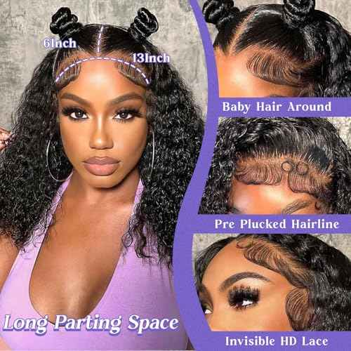 Bob Wig Human Hair 13x6 Lace Frontal Deep Curly Wave, 200 Density Short Wigs for Black Women, Pre Plucked with Baby Hair Natural Hairline Easy to Style (18 Inch)
