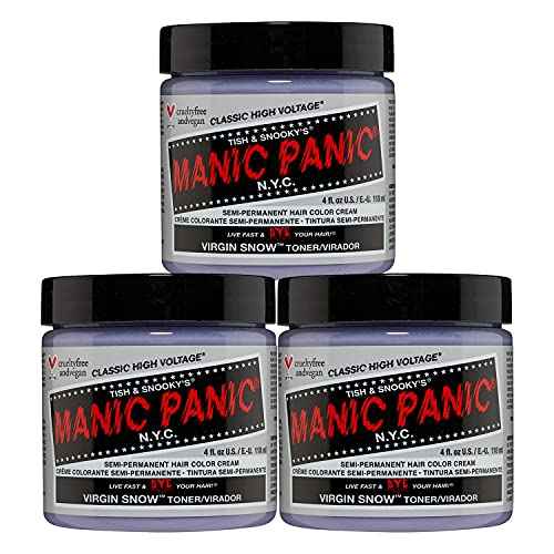 MANIC PANIC Virgin Snow - Classic High Voltage Semi-Permanent Blue Tinted Hair Coloring - Eliminates Brassy Tones, Vegan, PPD & Ammonia-Free for Women & Men (3PK)