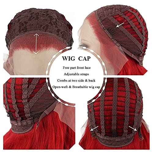IMSTYLE Red Lace Front Wigs Long Wavy Synthetic Wig for Women Natural Hairline Mera Cosplay Party Halloween Heat Resistant Hair 26inch
