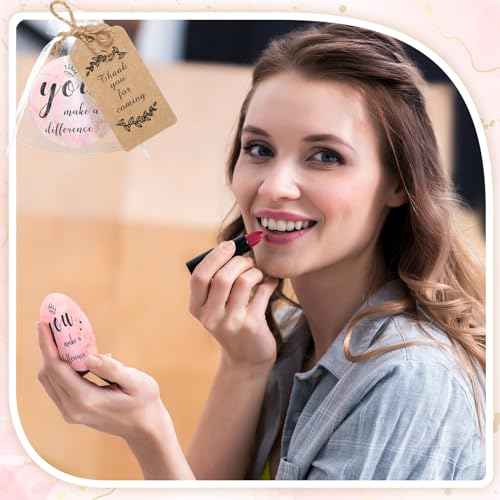 Tradder 50 Sets Compact Mirrors Bulk Women Gifts Inspirational Appreciation Employee Quinceanera Gifts Small Purse Pocket Makeup Mirrors for Mother's Day Coworker Nurse Bridal Souvenir Bag(Rose Gold)