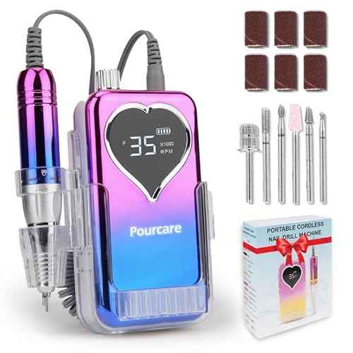 Electric Professional Nail Drill 35000 RPM,Electric Nail File Efile Machine Set,Rechargeable Acrylic Nail Tool Kit,Manicure Pedicure Gel Grinder Polish for Home Salon Teach(Sunset Blue)
