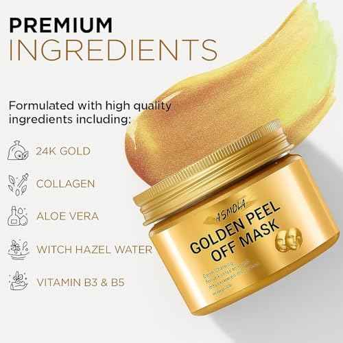 24K Gold Peel Off Mask,Collagen Face Mask, Hydrating Overnight Hydrogel Mask,Gentle Skin Care, Pore Minimizing, Elasticity Improvement