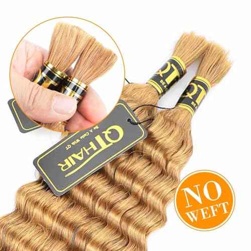 QTHAIR 16A Grade Deep Wave Bulk Human Hair for Braiding, 18 Inch, 200g, Honey Brown #27, Human Bulk Hair for Micro Braiding No Weft, Curly Human Hair for Boho Braids
