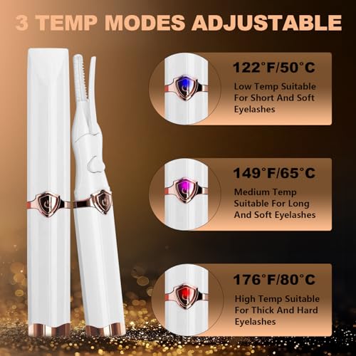 Heated Eyelash Curler, 2-in-1 Clip-Type Design, 3 Temperature Modes, USB Rechargeable Electric Eyelash Curler, Natural Curling 24H Long-Lasting Curl, Gift for Women & Girls, Beige-DB