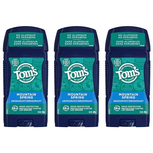 Tom's of Maine Long-Lasting Aluminum-Free Natural Deodorant for Men, Mountain Spring, 2.8 oz. 3-Pack (Packaging May Vary)