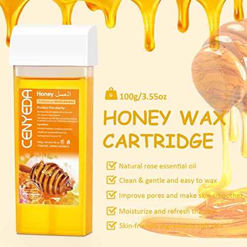 3 IN 1 Roll On Wax Kit, Waxing Kit for Hair Removal, Triple Roll-On Wax Warmer with 3 Honey Wax Cartridge Wax Roller Refill for Legs Arms and Underarm, Upgrade Heating System-Just 13 Mins Fast