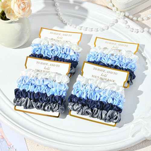8 Pack Bridesmaid Gifts Satin Bridesmaid Scrunchies Soft Hair Ties Bachelorette Party Favors Hair Accessories for Women Bridesmaid Proposal Gift (Gradient Blue)