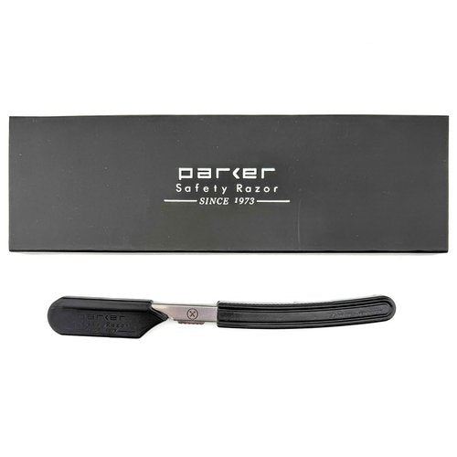 Parker Director Chrome Non-Folding Straight Barber Razor – Japanese-Style Shavette with Stainless Steel Arm, Ergonomic Black Handle & Blade Protector Cap – Ideal for Professionals - 5 Blades Included