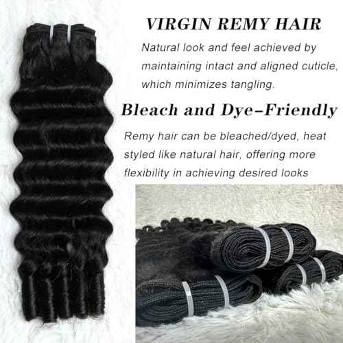 SWEETGIRL Deep Wave Human Hair Bundles Burmese Curly Bundles Human Hair Quick Weave with Spiral End Sew in Hair Extensions 26 Inches 1 Bundle Natural Color