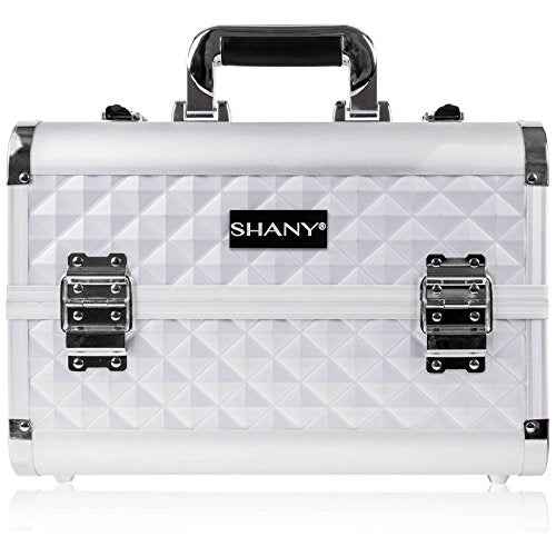 SHANY Premier Fantasy Professional Makeup Train Case Cosmetic Box Portable Makeup Case Organizer Jewelry storage with Locks, 3 Trays, Makeup Brush Holder and Cosmetics Mirror - Silver Diamond