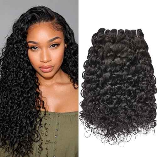Wequeen 16A Water Wave Human Hair Bundles 14 16 18 Inch 100% Unprocessed Brazilian Virgin Hair Quick Weave Bundles Human Hair Extensions Real Human Hair, Natural Black