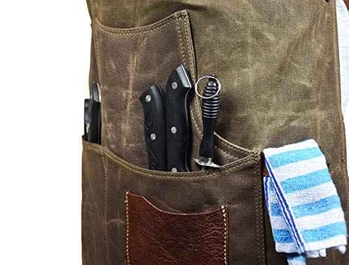 One Size Fits Utility Apron | Adjustable Cross-Back Straps | Multi-Use Shop Apron With Tool Pockets By Aaron Leather Goods (Green, Canvas Leather)