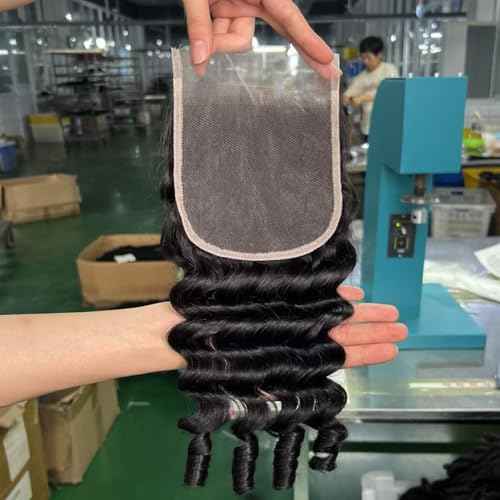 Lemoda 5x5 HD Lace Closure Burmese Loose Deep Wave Curly 20Inch HD Transparent Lace Frontal Closure 100% Virgin Human Hair Lace Frontal Closure Free Part Natural Black Spriral Curly Ends