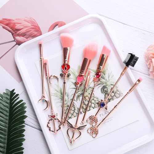 Makeup Brushed Set 8PCs Sailor Moon Magical Girl Golden Cosmetic Brush Tool Pink Eyeshadow Brushes Eyeliner Eyebrow Essential Cosmetic Brush Kits