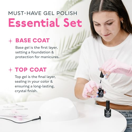 SUNUV 15ml Gel Top Coat and Base Coat Set, Hema Free Gel Nail Polish Kit 2 Pack, Art Manicure UV Nail Lamp No Wipe High Gloss Gifts for Women