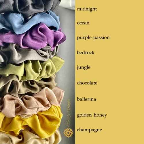 Silk Scrunchies | Premium Handcrafted 25 Momme Mulberry Silk Hair Bands | Elastics Ties Ponytail Holders and Hair Accessories (Medium Scrunchies (3), Chocolate, Ocean, Jungle)