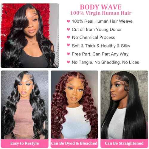 Human Hair Bundles Body Wave 18 20 22 24 Inch 100% Unprocessed Brazilian Body Wave 4 Bundles Human Hair Extensions for Women Quick Weave Natural Color