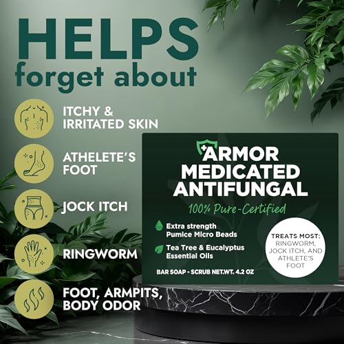 Antifungal Soap | Deep-Cleansing & Exfoliating Bar for Men & Women | Natural Ingredients with Tea Tree & Eucalyptus | Helps Soothe Jock Itch, Ringworm & Athlete¡¯s Foot Pumice Bar Soap