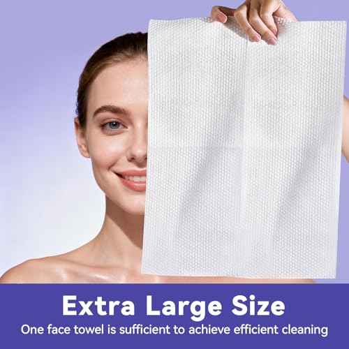 Disposable Face Towels, 10"¡¿12" XL Face Towelette Disposable, Soft Makeup Remover Dry Wipes, Thick Facial Tissue for Women Cleansing, Skin Care, 50 Count (2 Pack)