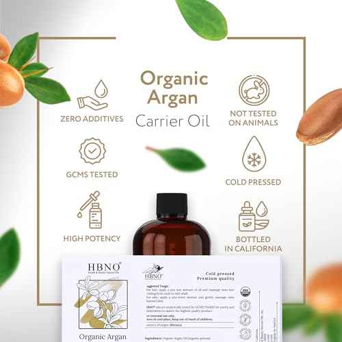 HBNO Organic Argan Oil - Huge 16 oz (475 ml) Value Size - Natural Argan Oils, Cold Pressed - Perfect Carrier Oil for Massage, Aromatherapy, DIY, Soap Making, Face, Body, Lips, Hair, Nails