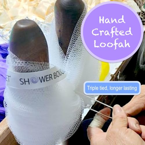 Loofah-Bath-Sponge Hot-Lacey-Mesh // 4-Sexy-Lace-Colors by Shower Bouquet / 2-Scrubs-in-1 Large Full 60g Pouf Body Luffa Loofa Loufa Puff - Exfoliate, Cleanse Skin with Luxurious Bathing Accessories