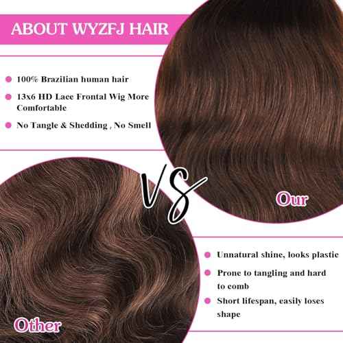Brown Lace Front Wig Body Wave Chocolate HD Lace Frontal Wigs Human Hair Pre Plucked for Women 20 Inch 13x6 Brown Glueless Human Hair Wig with Baby Hair