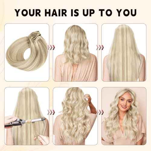 Sassina Clip in Hair Extensions Remy Human Hair 14 Inch Straight Human Hair Clip ins Extensions Golden Blonde to Medium Blonde Invisible Clip ins Full Head 8 Pcs with 18 Clips 90 Grams #P16/22