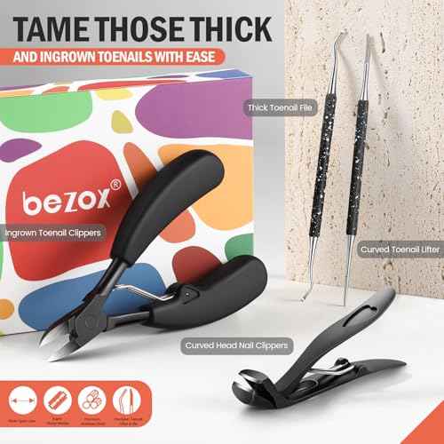 BEZOX Toenail Clippers Kit for Seniors ? The Ultimate Solution for Thick & Ingrown Toenails with Curved Head Toe Nails Clippers, Long Handle Toenails Clippers Thick Nails, Nail File & Toenail Lifter
