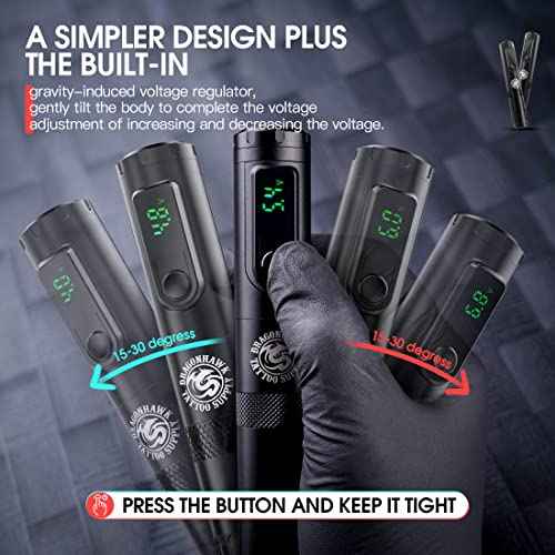Dragonhawk X4 Tattoo Gun Wireless Tattoo Pen Machine with Two Replacement Batteries Coreless Motor by Mcore Lightweight Slim Great for Women Artists